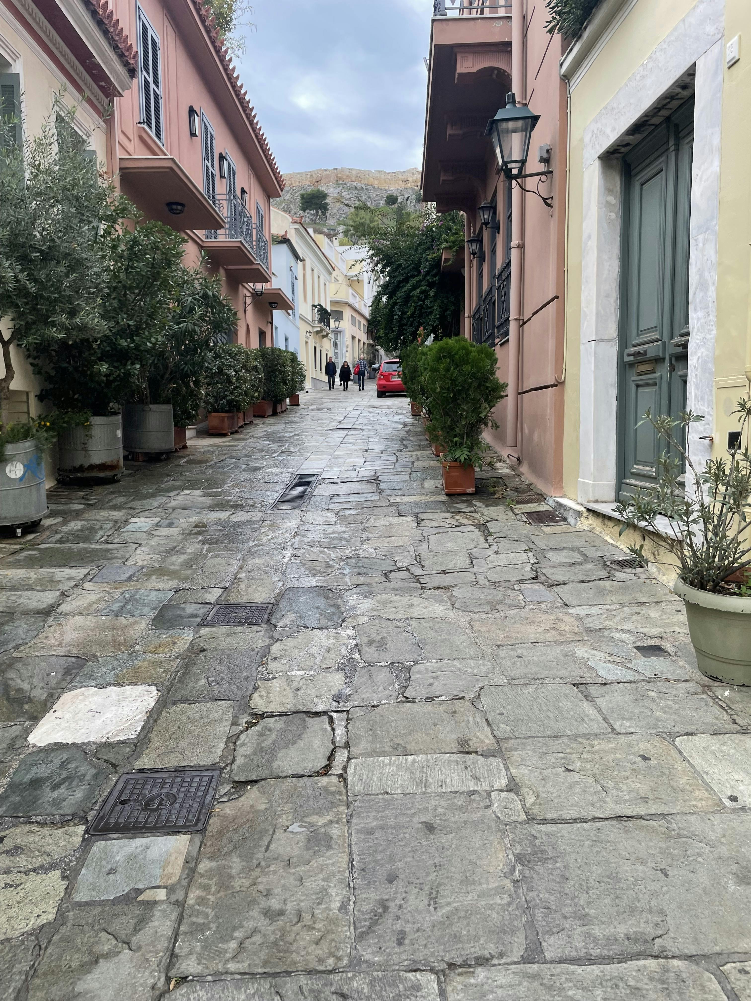 A cobblestone road in Athens, Greece